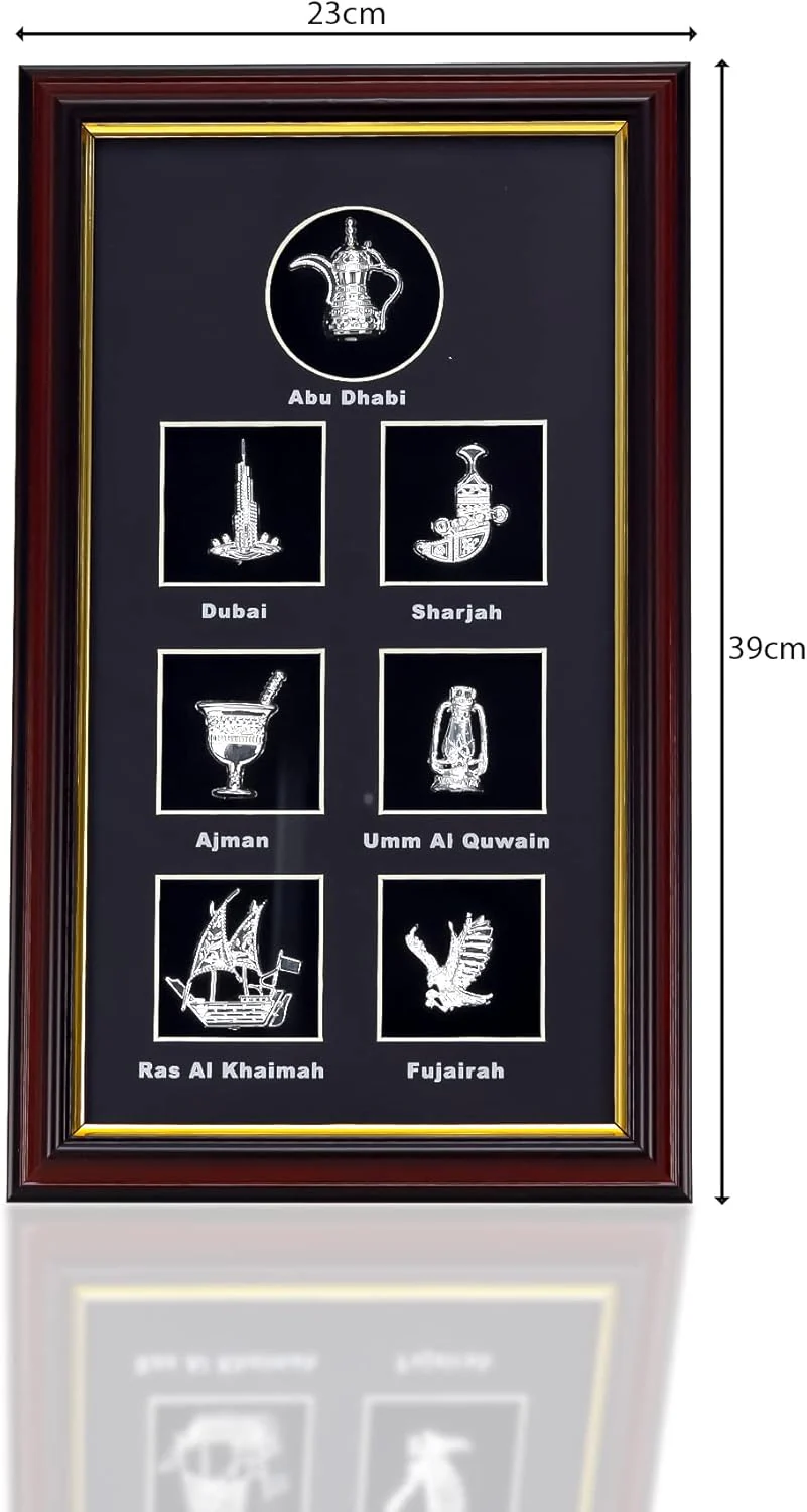 AKDC Wooden UAE Souvenir 7 House Glass Frame D‚cor United Arab Emirates - Abu Dhabi, Dubai, Sharjah, Ajman, Umm Al Quwain, Ras Al Khaimah, Fujairah, Burj Khalifa Home Office Decorations Tabletop Desktop - Image 2