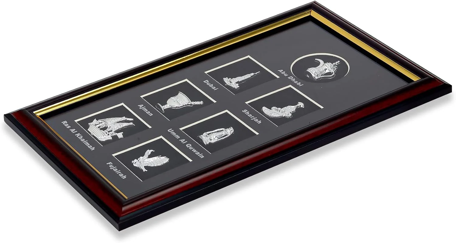 Wooden UAE Souvenir 7 House Glass Frame Décor United Arab Emirates - Abu Dhabi, Dubai, Sharjah, Ajman, Umm Al Quwain, Ras Al Khaimah, Fujairah, Burj Khalifa Home Office Decorations Tabletop Desktop - Image 3