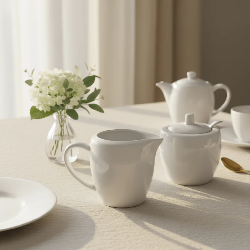Symphony Sugar & Cream Pot Set – 2 White Ceramic Pieces (200 ml each) - Image 2