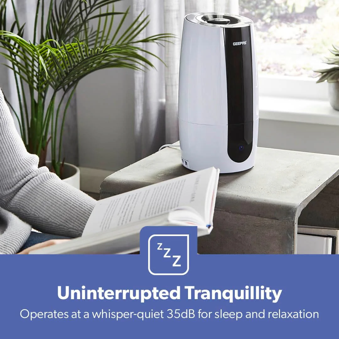 Geepas Humidifier for Bedroom, 2.6L Top Fill Cool Mist Large Room, 360° Rotatable, Night Light Auto Mode, 35dB Noise Level Humidifiers for Baby, Essential Oil Diffuser, Baby, Home, Work - Image 2