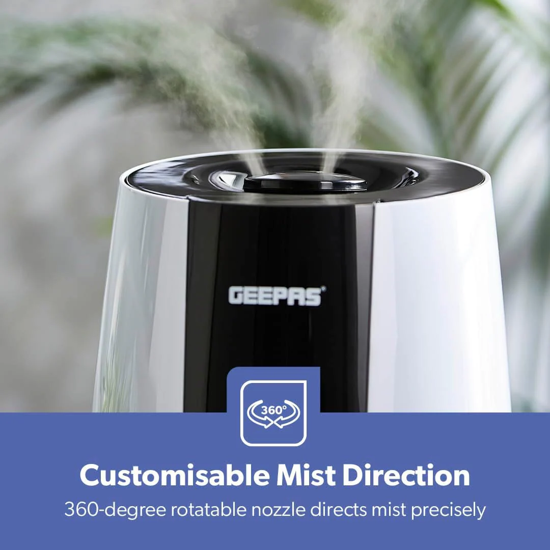 Geepas Humidifier for Bedroom, 2.6L Top Fill Cool Mist Large Room, 360° Rotatable, Night Light Auto Mode, 35dB Noise Level Humidifiers for Baby, Essential Oil Diffuser, Baby, Home, Work - Image 6