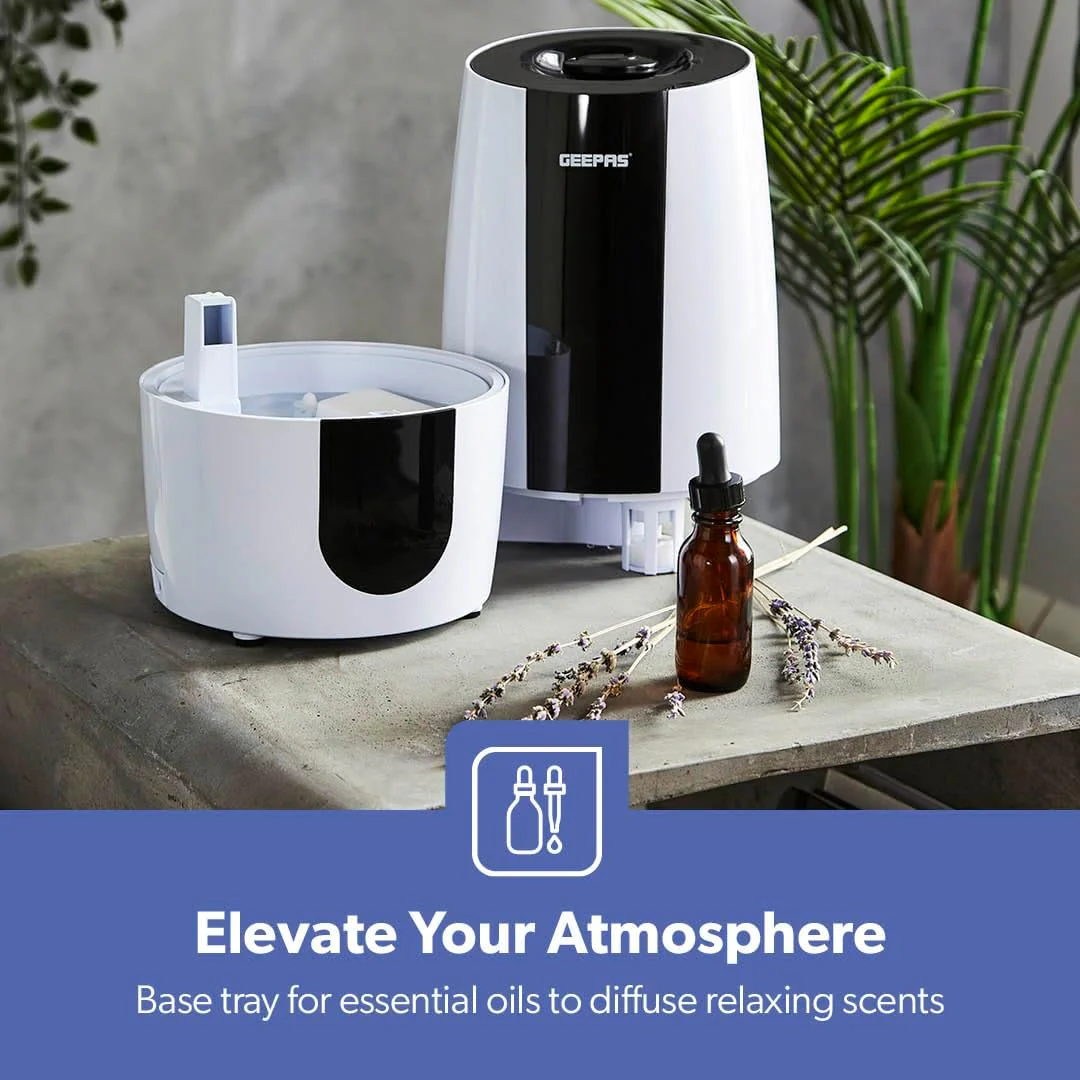 Geepas Humidifier for Bedroom, 2.6L Top Fill Cool Mist Large Room, 360° Rotatable, Night Light Auto Mode, 35dB Noise Level Humidifiers for Baby, Essential Oil Diffuser, Baby, Home, Work - Image 7