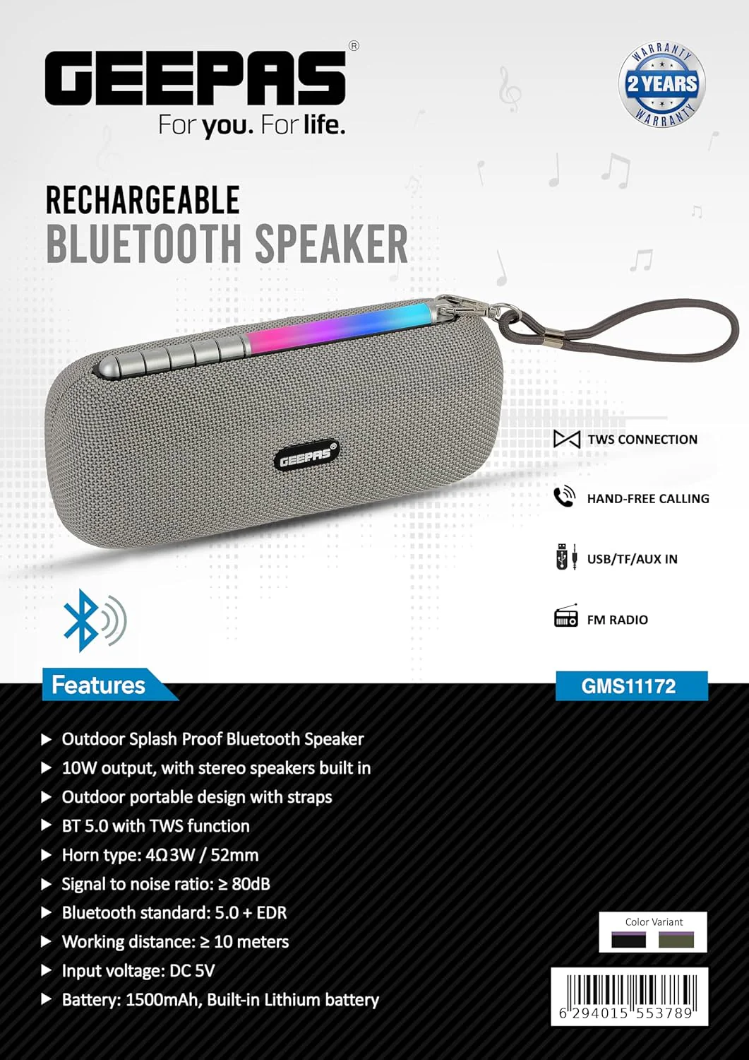 Geepas Rechargeable Bluetooth Speaker-| Bluetooth, TWS Function and FM Radio - Image 4