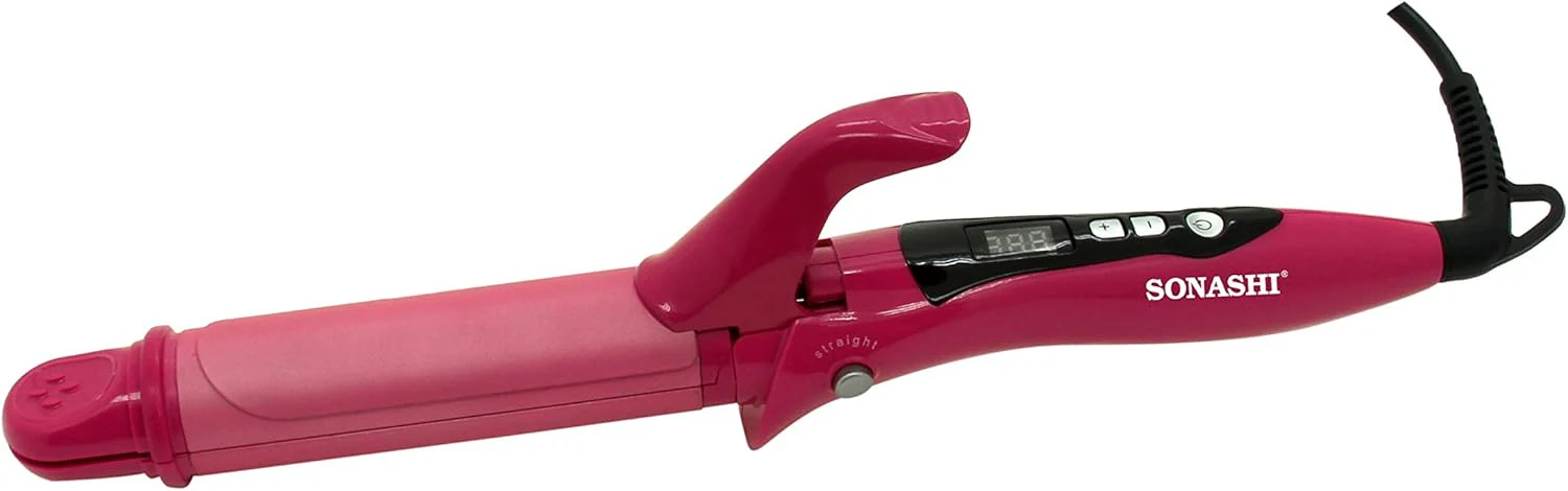 Sonashi 2-in-1 Hair Curler & Straightener, Pink - Image 3