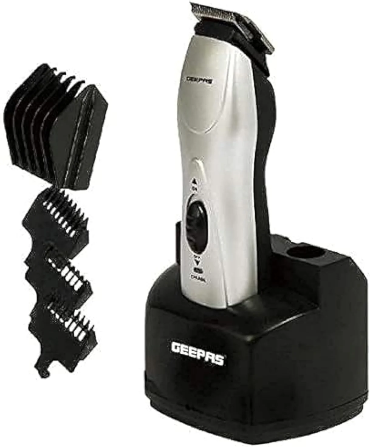Geepas GTR34N Rechargeable Trimmer 3W - Chromium Steel Blade, LED Charge Indication | Cordless Rechargeable Trimmer with 5 Combs & Charging Stand