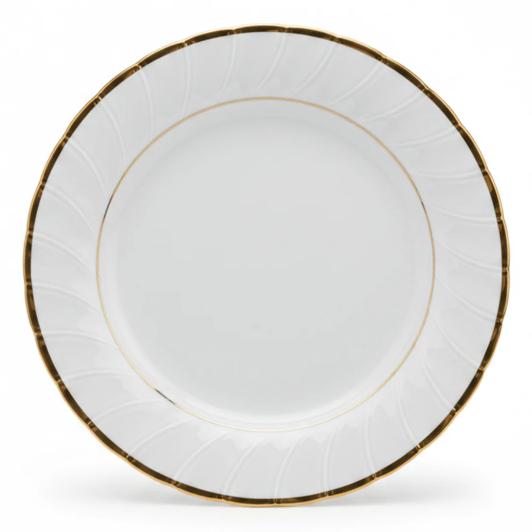 Yamatsu Premium White Porcelain Dinner Plate | 10" | Gold Rim | Fine Dining & Gifting