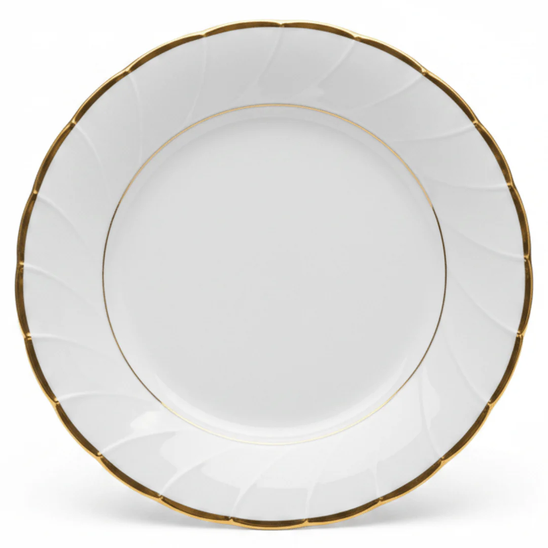 Yamatsu White Porcelain Meat Plate with Gold Rim — 6.75 Inch | Premium Dining Plate