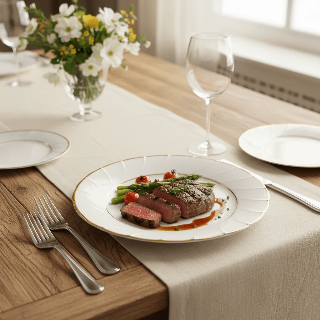 Yamatsu White Porcelain Meat Plate with Gold Rim — 6.75 Inch | Premium Dining Plate - Image 2