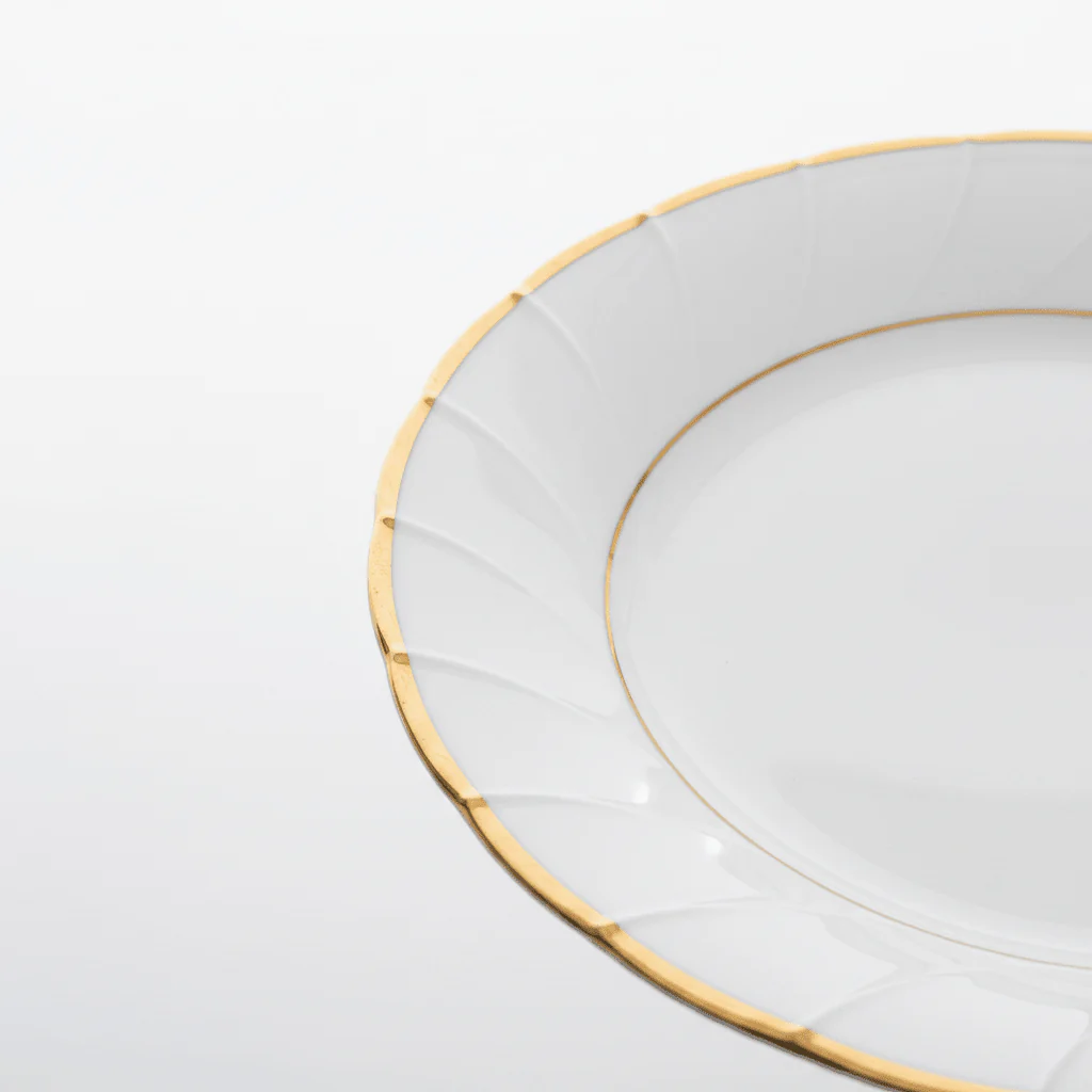 Yamatsu White Porcelain Meat Plate with Gold Rim — 6.75 Inch | Premium Dining Plate - Image 3