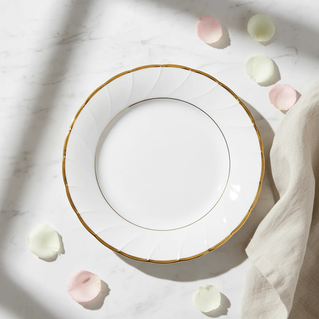Yamatsu White Porcelain Meat Plate with Gold Rim — 6.75 Inch | Premium Dining Plate - Image 4