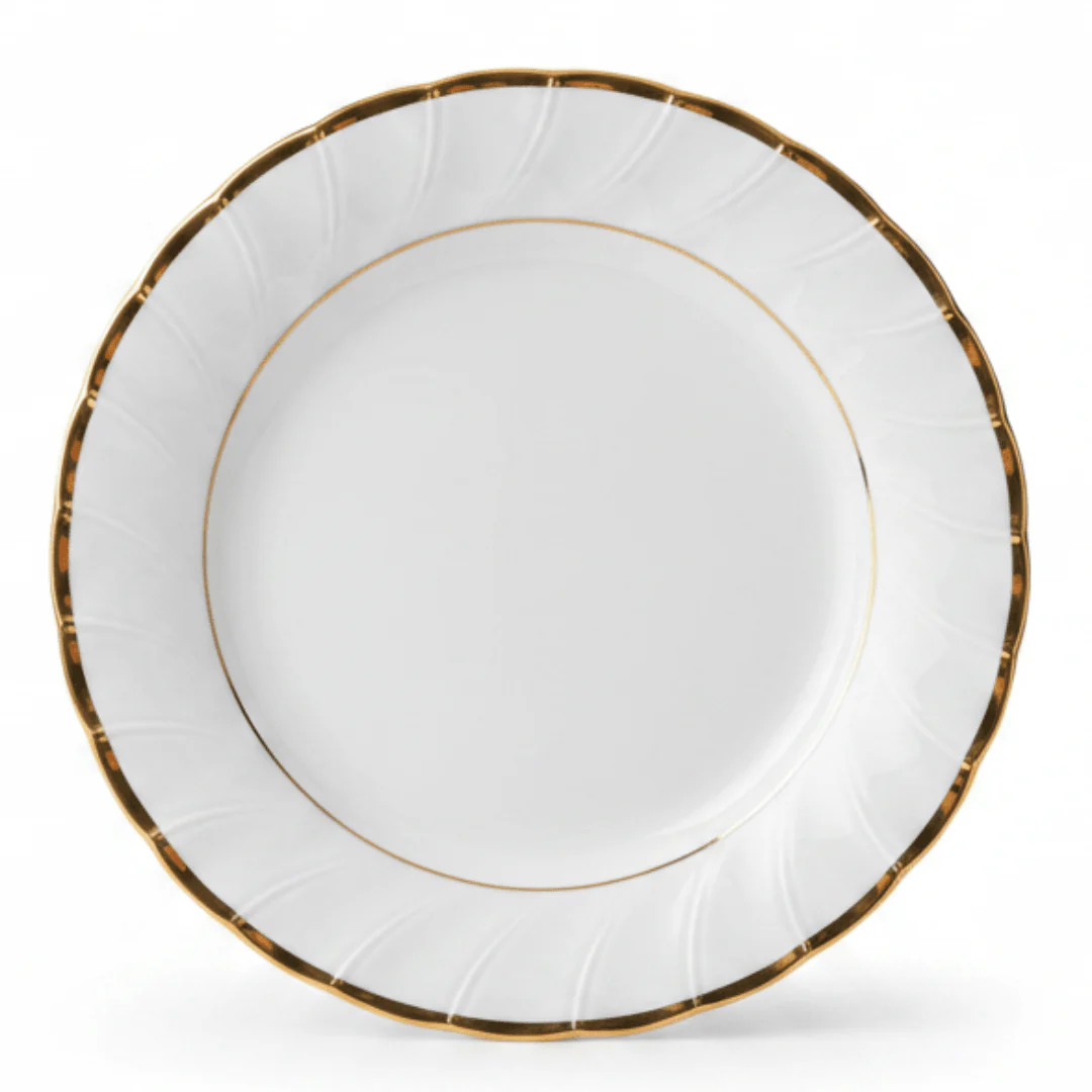 Yamatsu White Porcelain Meat Plate with Golden Rim — 7.5 Inch | Premium Dining Serveware