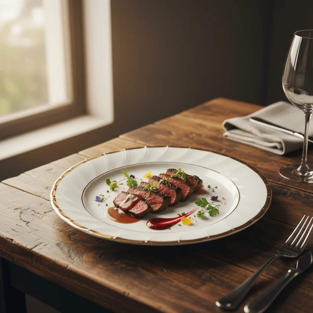 Yamatsu White Porcelain Meat Plate with Golden Rim — 7.5 Inch | Premium Dining Serveware - Image 3