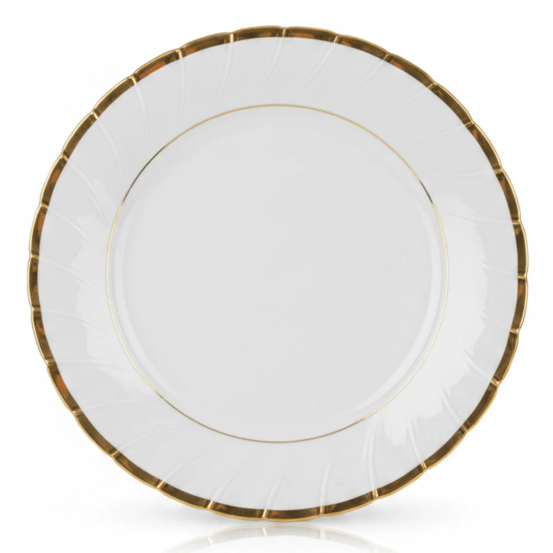 Yamatsu White Porcelain Meat Plate with Gold Rim — 9 Inch | Premium Dining Servingware