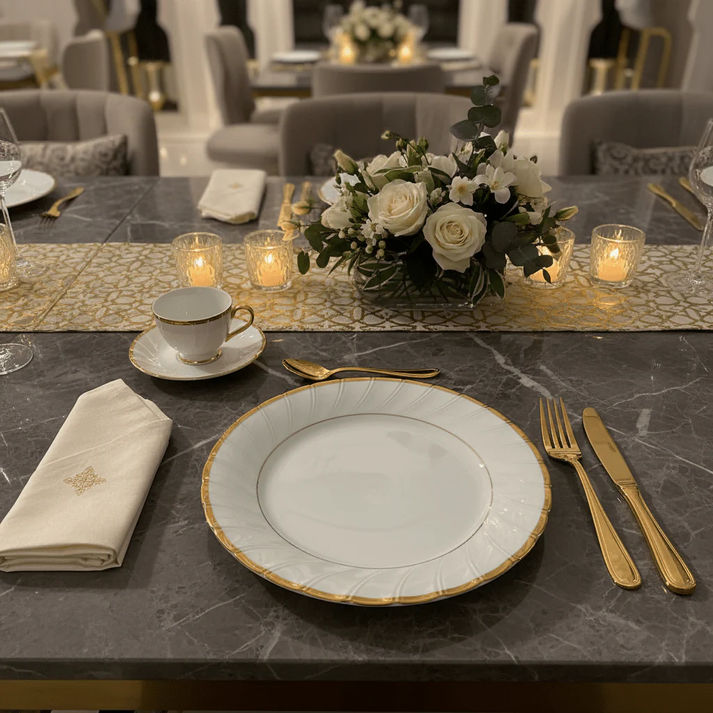 Yamatsu White Porcelain Meat Plate with Gold Rim — 9 Inch | Premium Dining Servingware - Image 2