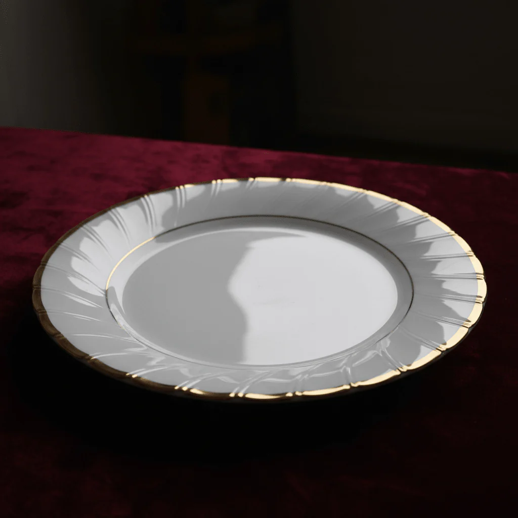 Yamatsu White Porcelain Meat Plate with Gold Rim — 9 Inch | Premium Dining Servingware - Image 4