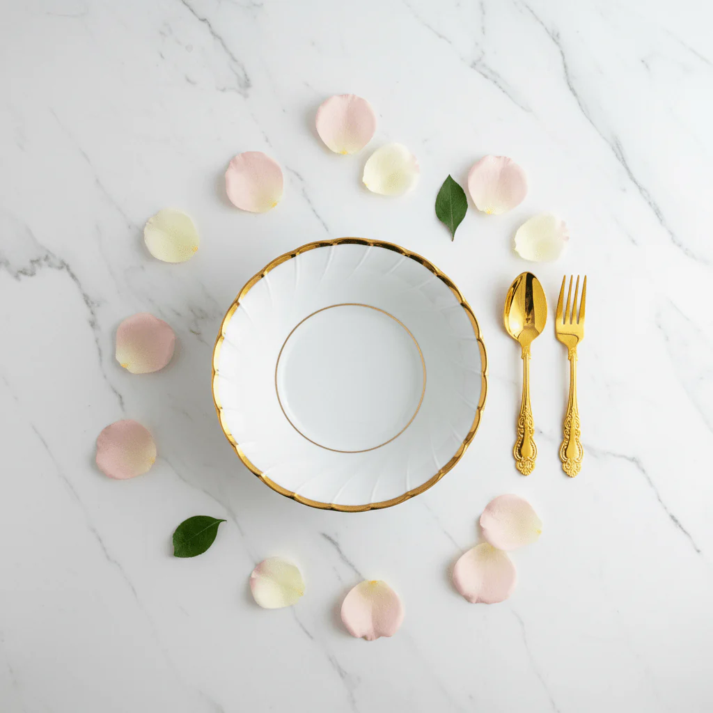 Yamatsu white porcelain oat meal bowl Yamatsu White Porcelain Oatmeal Bowl with Golden Rim — 6 Inch | Premium Dining Servewaregolden rim 6 inch - Image 4