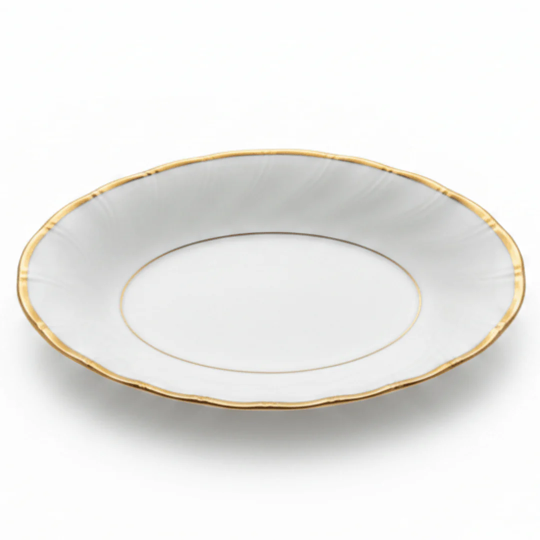 Yamatsu White Porcelain Pickle Dish with Golden Rim — 7 Inch | Premium Serving Dish