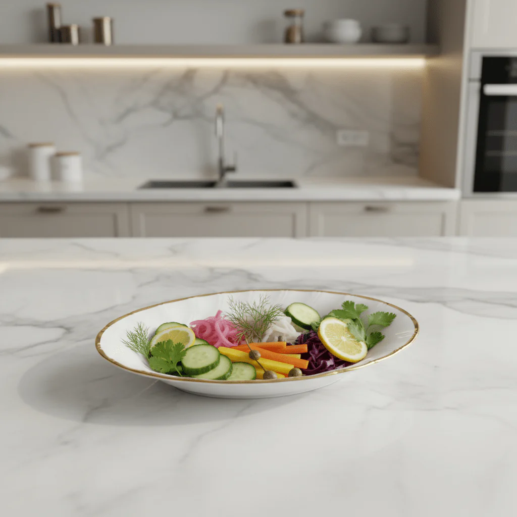 Yamatsu White Porcelain Pickle Dish with Golden Rim — 7 Inch | Premium Serving Dish - Image 3
