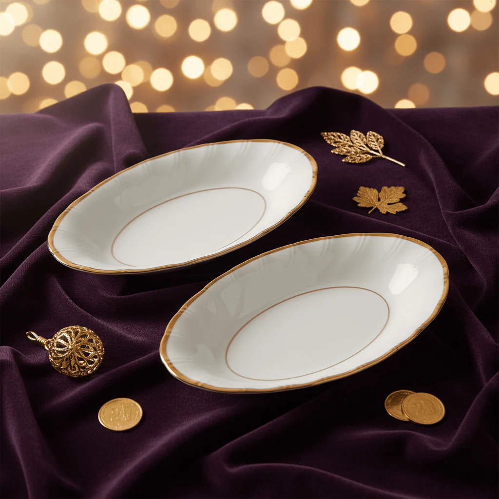 Yamatsu White Porcelain Pickle Dish with Golden Rim — 7 Inch | Premium Serving Dish - Image 4