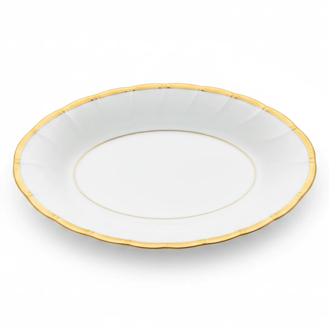 Yamatsu White Porcelain Pickle Dish with Golden Rim — 8 Inch | Premium Serving Dish