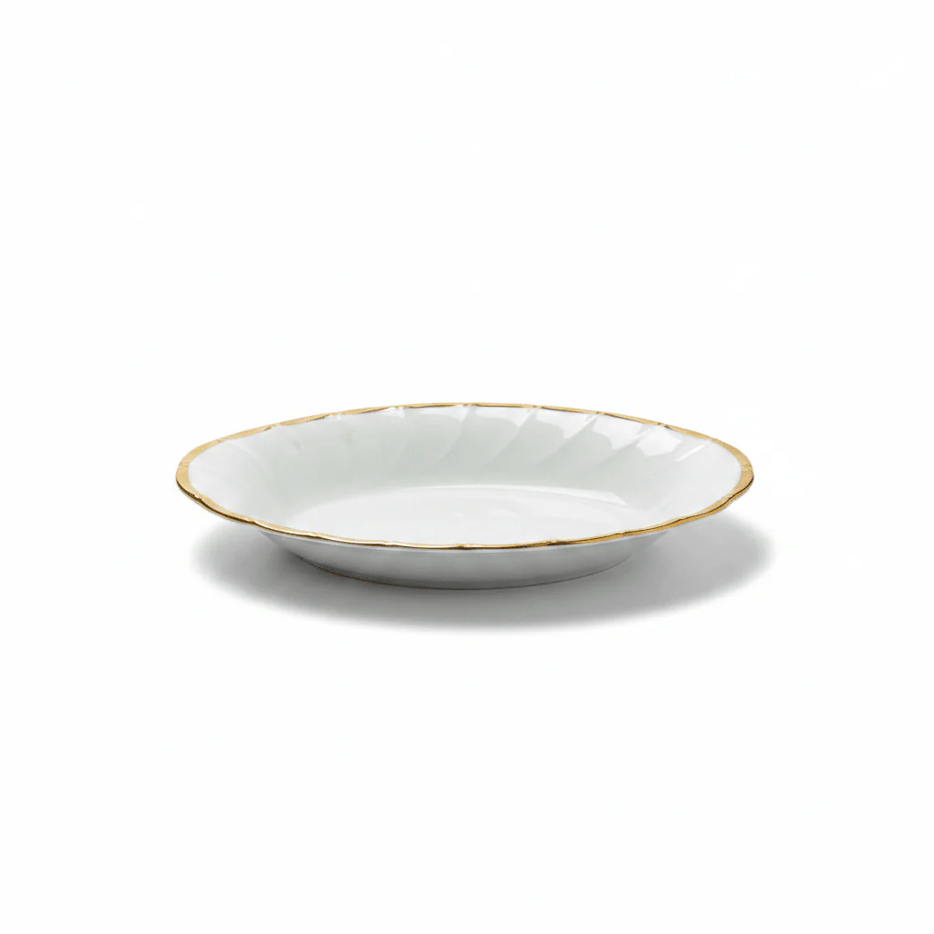 Yamatsu White Porcelain Pickle Dish with Golden Rim — 8 Inch | Premium Serving Dish - Image 2