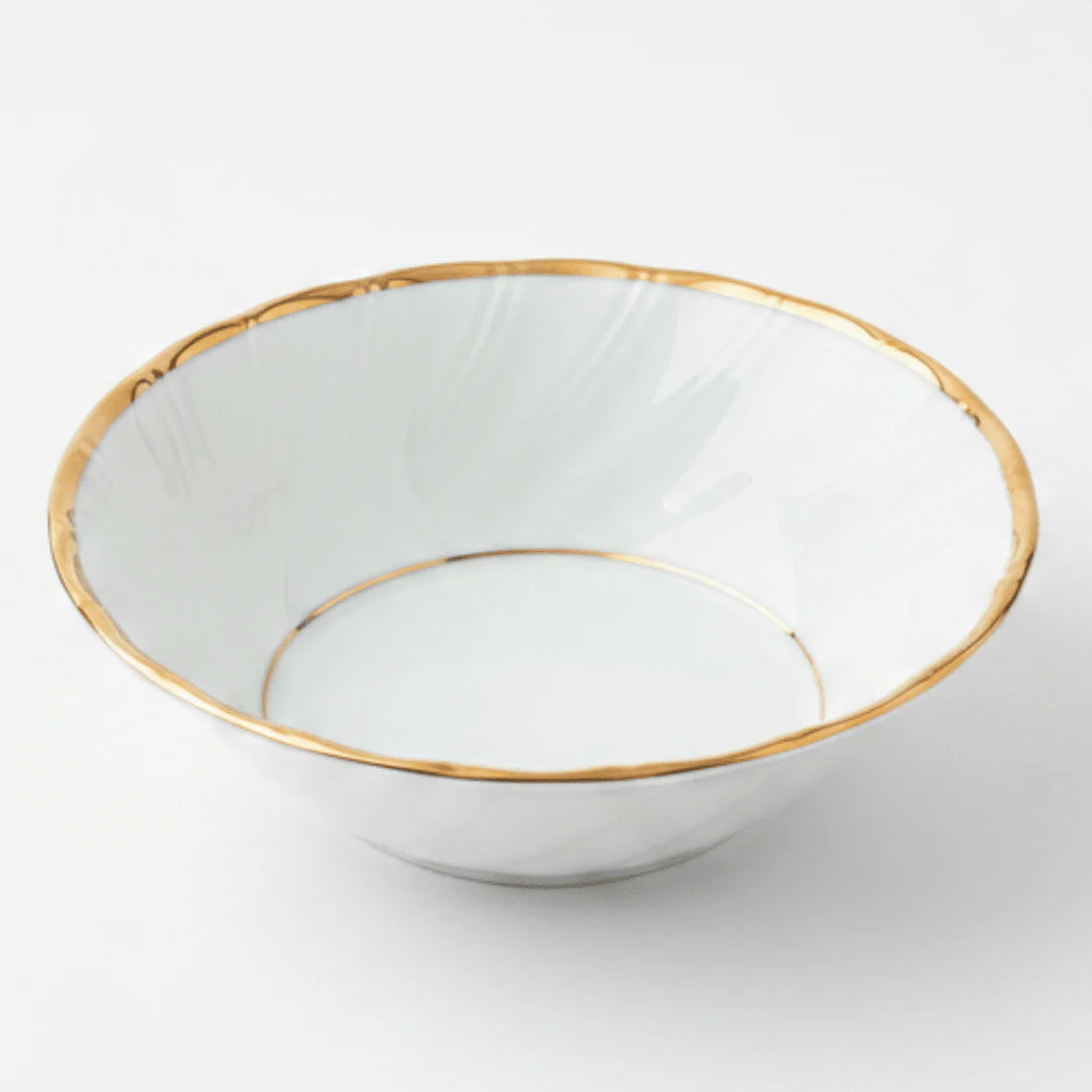 Yamatsu White Porcelain Shell Bowl with Golden Rim — 5 Inch | Premium Serving Bowl