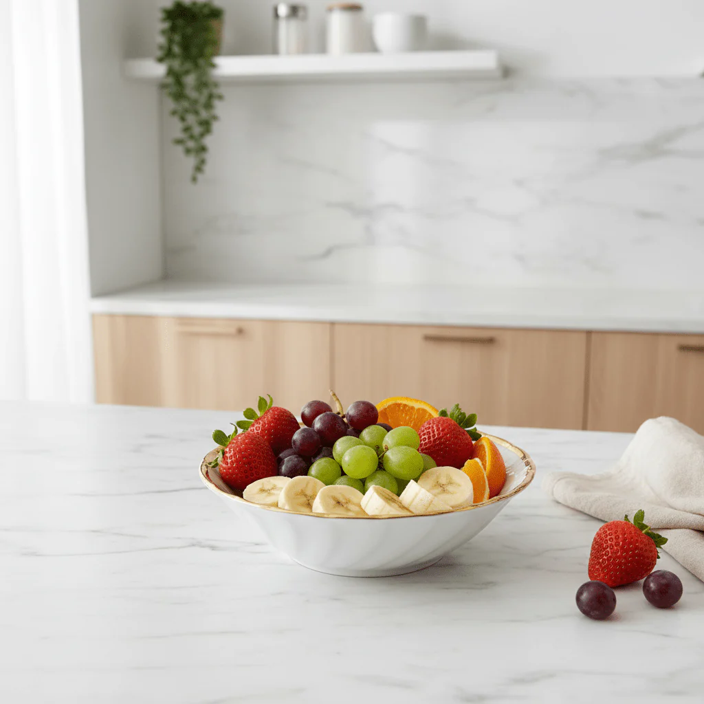 Yamatsu White Porcelain Shell Bowl with Golden Rim — 5 Inch | Premium Serving Bowl - Image 2
