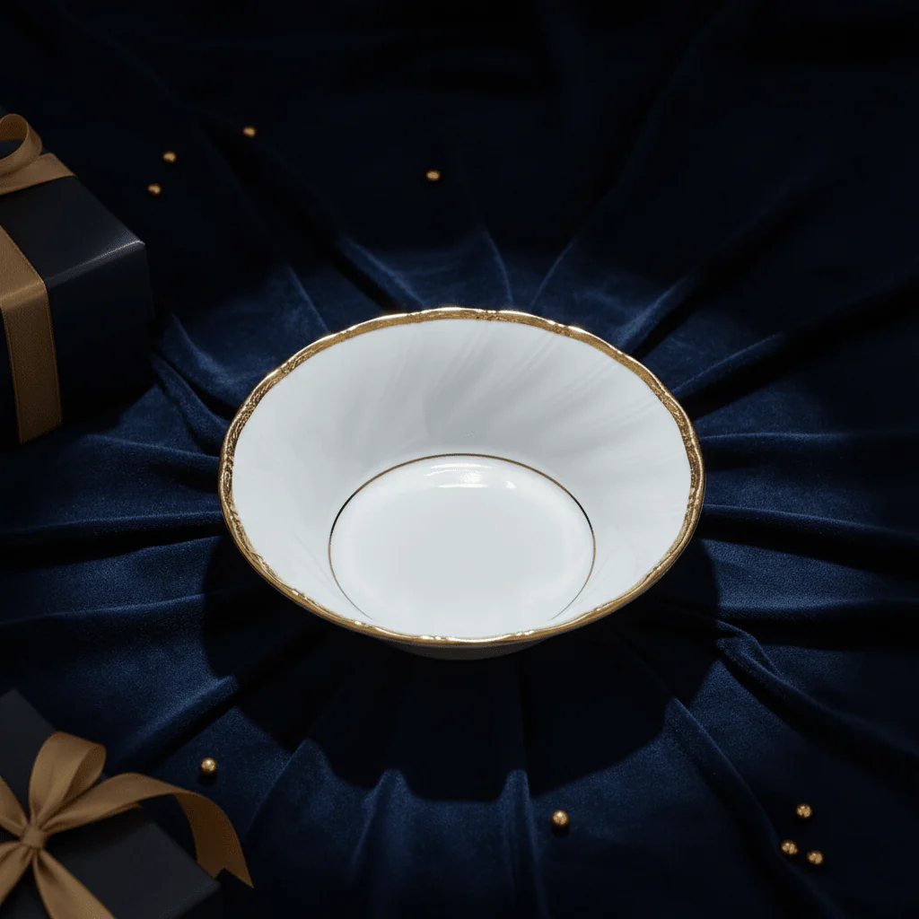 Yamatsu White Porcelain Shell Bowl with Golden Rim — 5 Inch | Premium Serving Bowl - Image 3