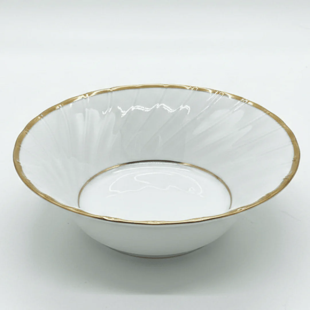 Yamatsu White Porcelain Shell Bowl with Golden Rim — 8 Inch | Premium Serving Bowl for Dining & Gifting