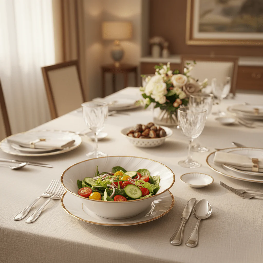 Yamatsu White Porcelain Shell Bowl with Golden Rim — 8 Inch | Premium Serving Bowl for Dining & Gifting - Image 2