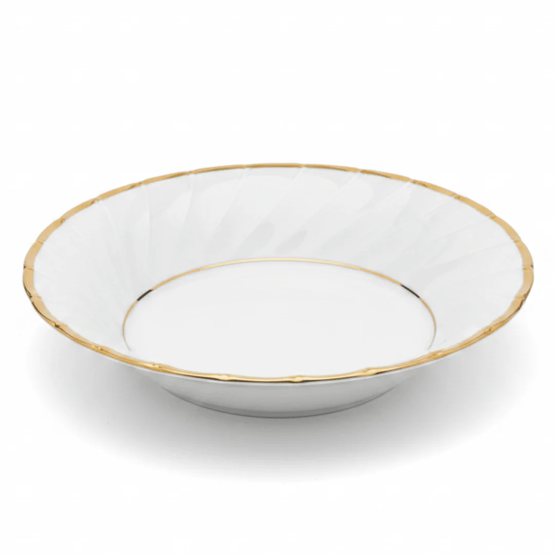 Yamatsu White Porcelain Soup Bowl with Gold Rim — 7.5 Inch | Premium Dining Serveware
