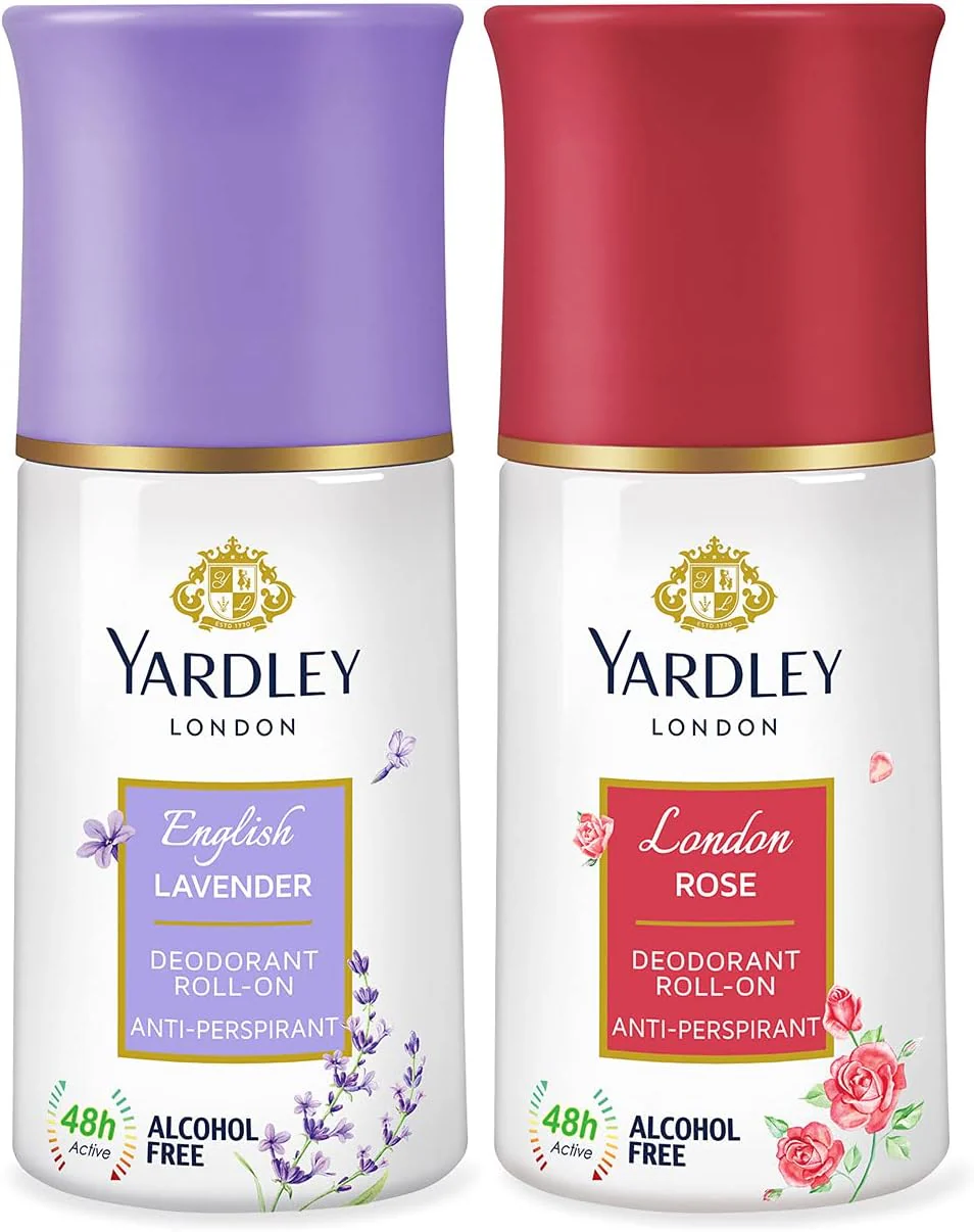 Yardley London Roll-On Duo - 50ML X 2 English Lavender + London Rose 28H Sweat Protection Long Lasting Floral Fragrance For Women