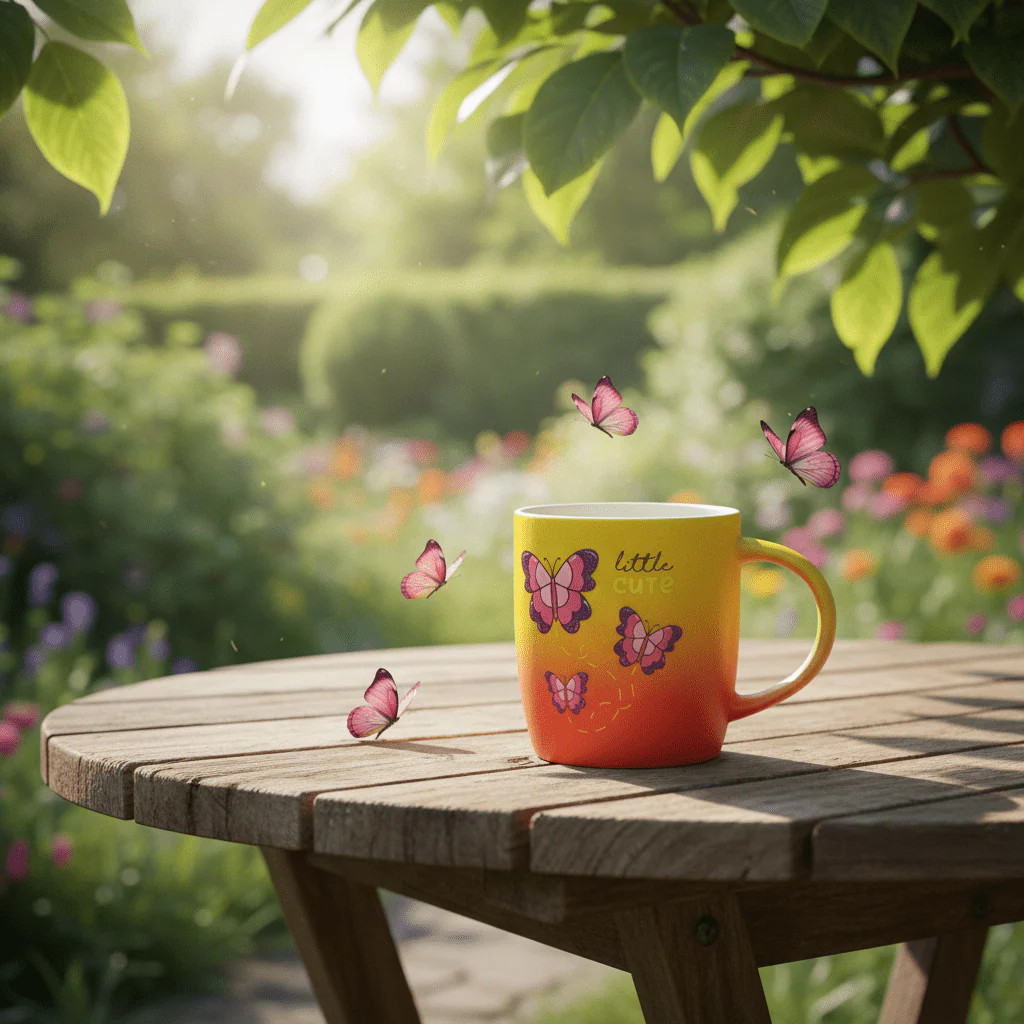 Little Cute Butterfly Ceramic Mug — Yellow & Red Gradient | 350ml - Image 3