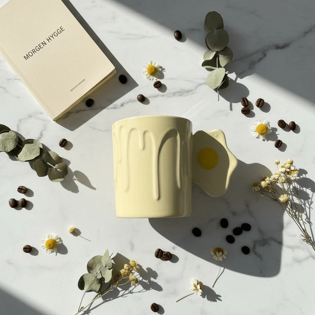 Daisy Bloom Ceramic Mug With Lid — 350ml | Cream Yellow - Image 3