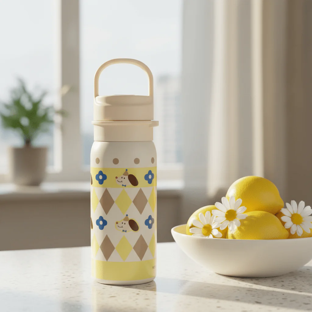Yellow & Cream Modern Metal Water Bottle with Elegant Finish – 500 ml - Image 2