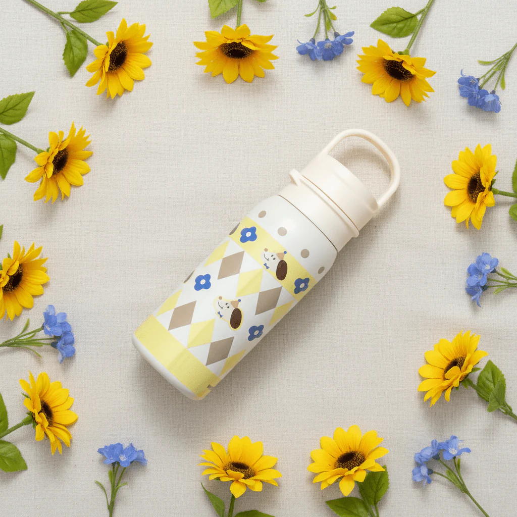 Yellow & Cream Modern Metal Water Bottle with Elegant Finish – 500 ml - Image 4