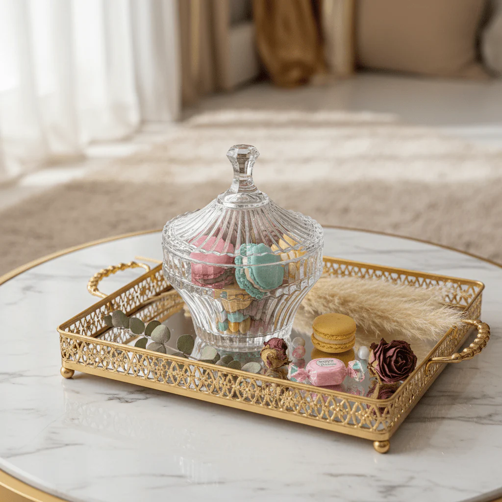 Yesink Decorative Diamond-Cut Glass Candy Jar with Lid – Elegant Storage for Sweets & Treats (10×10 cm) - Image 2
