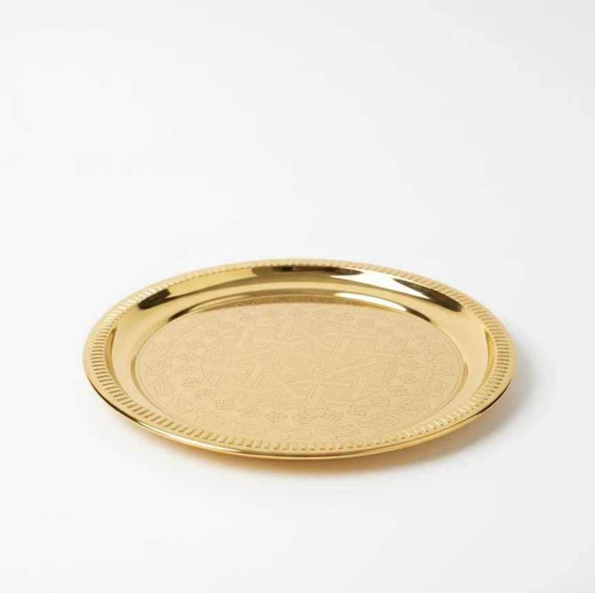 Yuniverse Gold Round Steel Tray 32 cm – Elegant Modern Round Tray, Durable Build, Ideal for Home, Events, and Gifting - Image 2