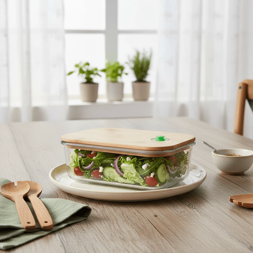 Yuniverse Large Rectangular Glass Storage Container with Bamboo Lid – Elegant and Sustainable – 20 × 14.5 cm - Image 3