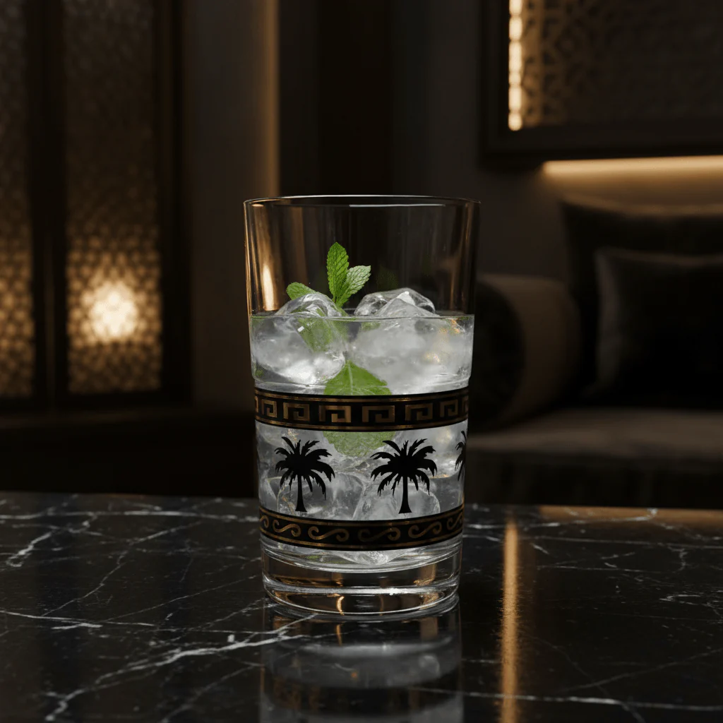 Yuniverse Palm Breeze Clear Acrylic Drinking Tumbler with Black Palm Tree Print Design – 13.5 cm - Image 2