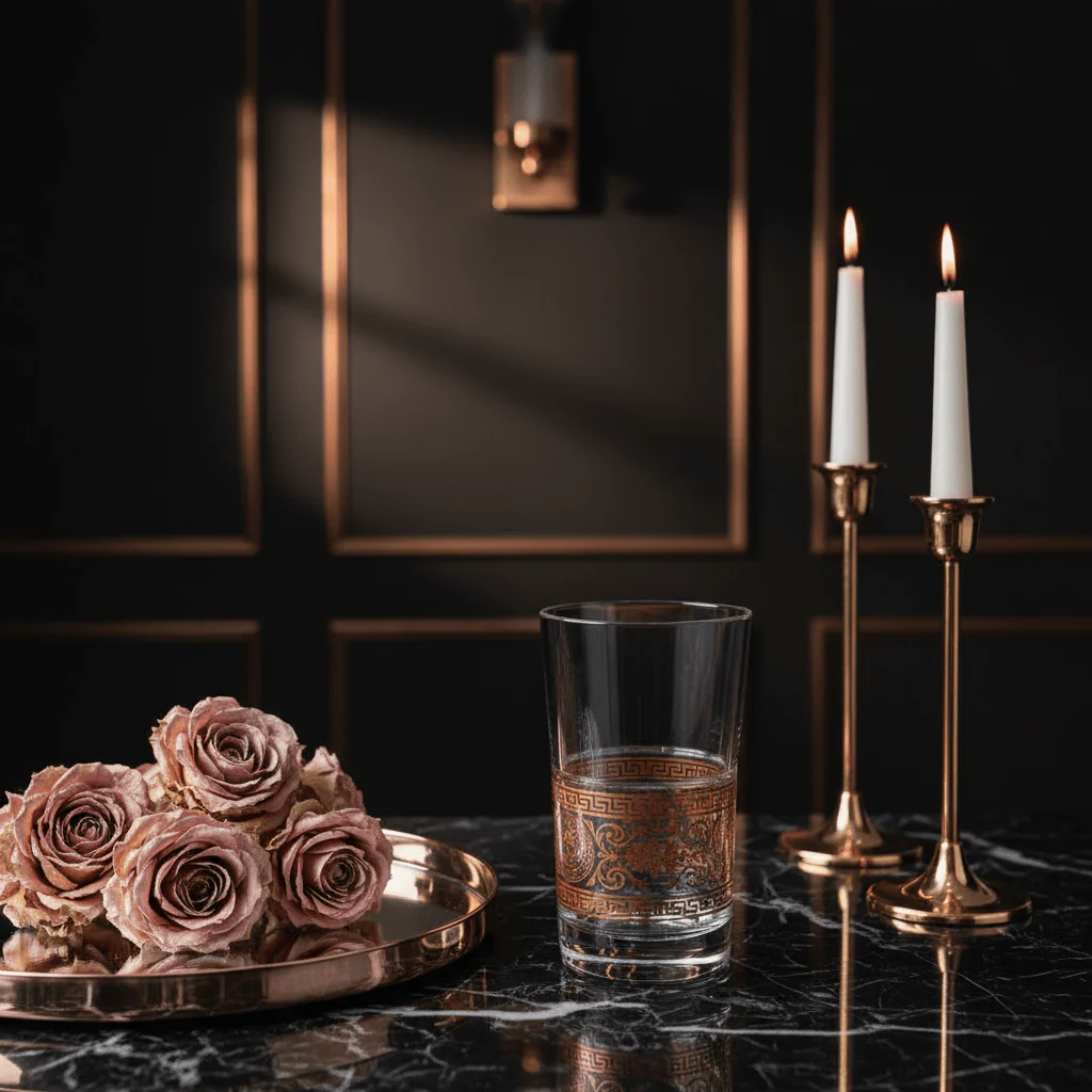 Yuniverse Rose Luxe Decorative Acrylic Tumbler with Metallic Rose Gold Design – 13.5 cm - Image 2