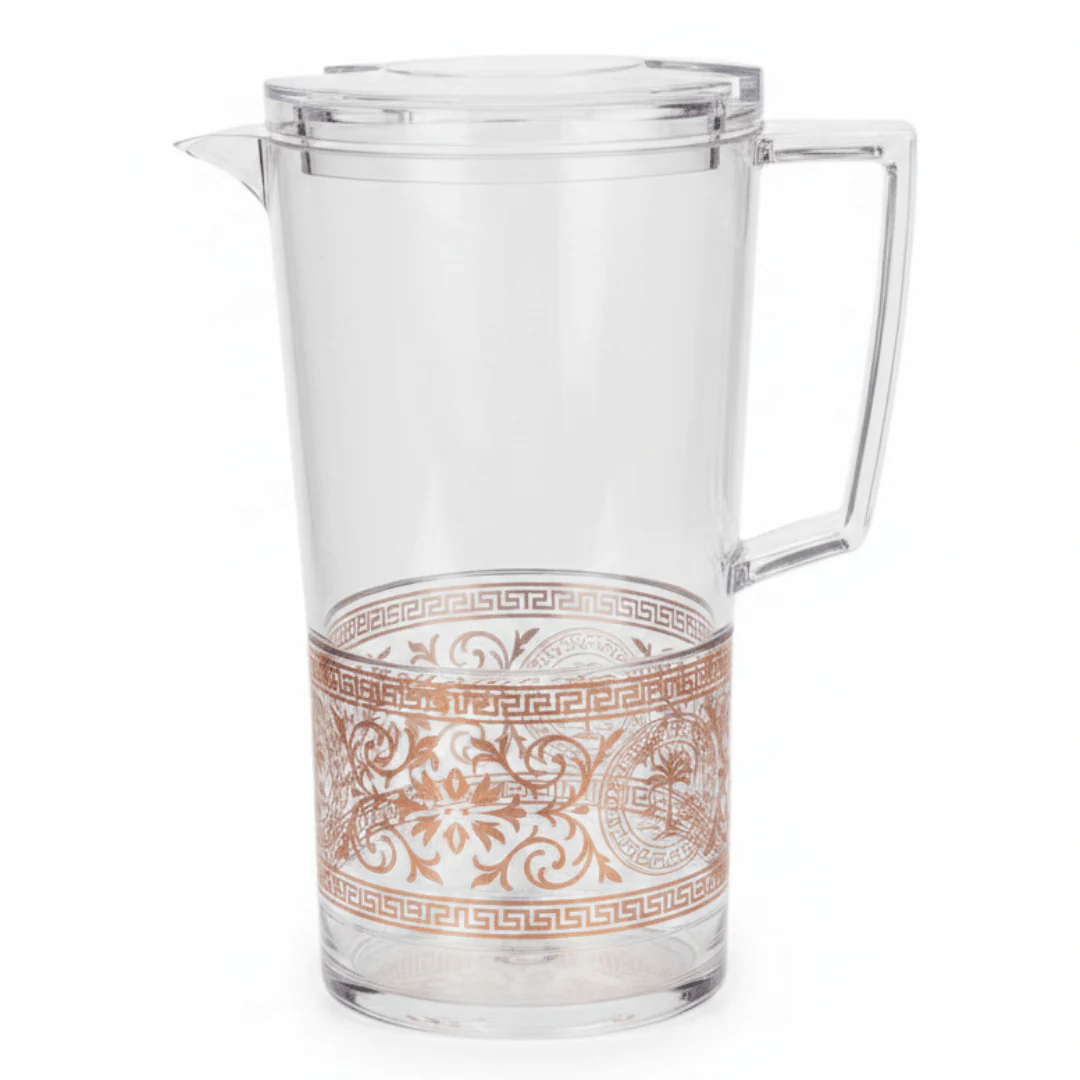 Yuniverse Rose Luxe Premium Clear Acrylic Serving Jug with Metallic Rose Gold Decorative Finish – 2 Litre