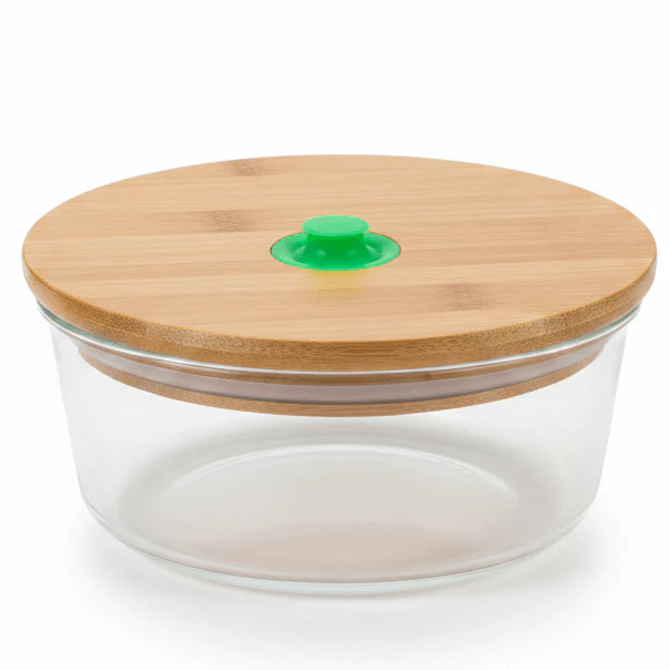 Yuniverse Round Glass Storage Container with Eco Bamboo Lid – Minimalist Design for Kitchen Use – 15 cm