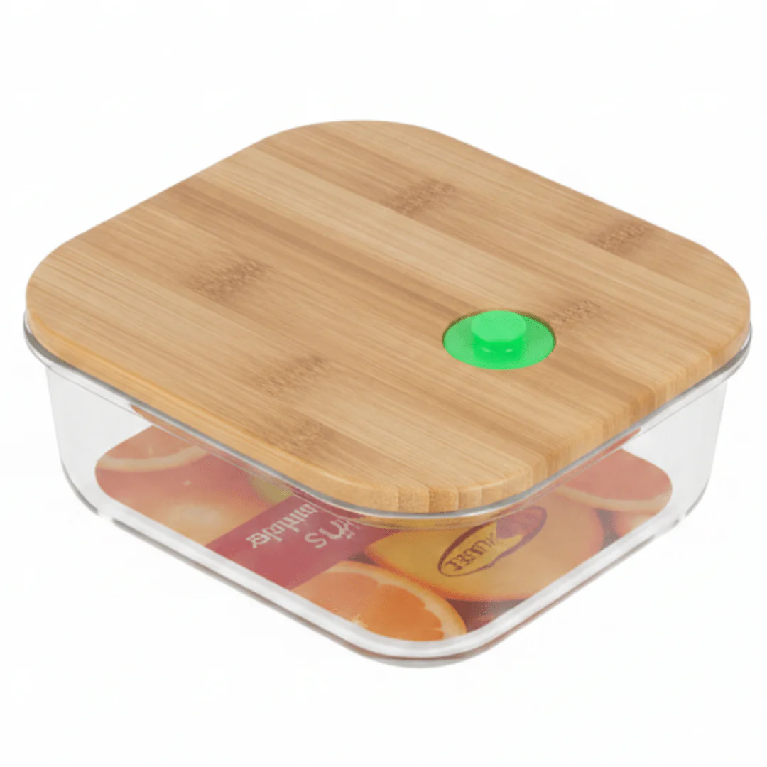 Yuniverse Square Glass Food Storage Container with Bamboo Lid – Modern Airtight Kitchen Storage – 15 × 15 cm