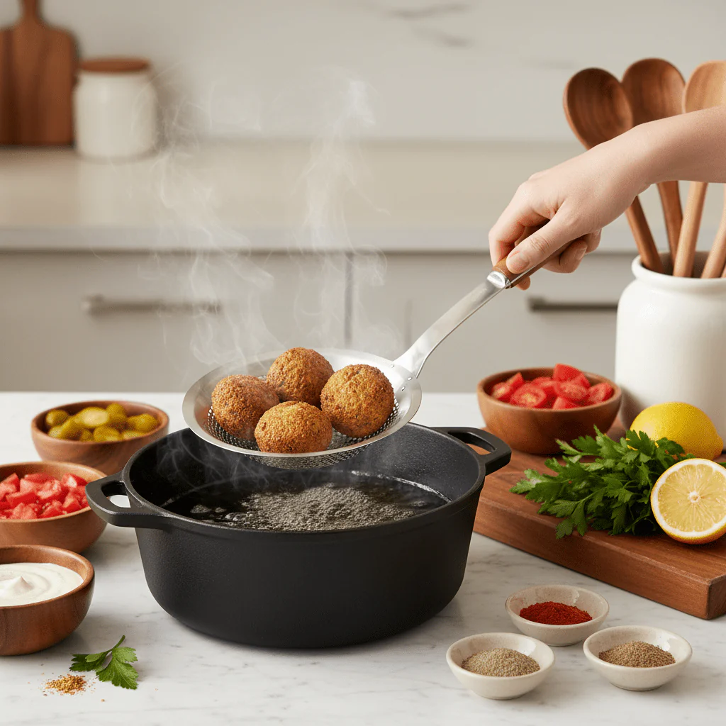 Yuniverse Stainless Steel Colander with Wooden Handle – 26cm Head | 61cm Long - Image 2