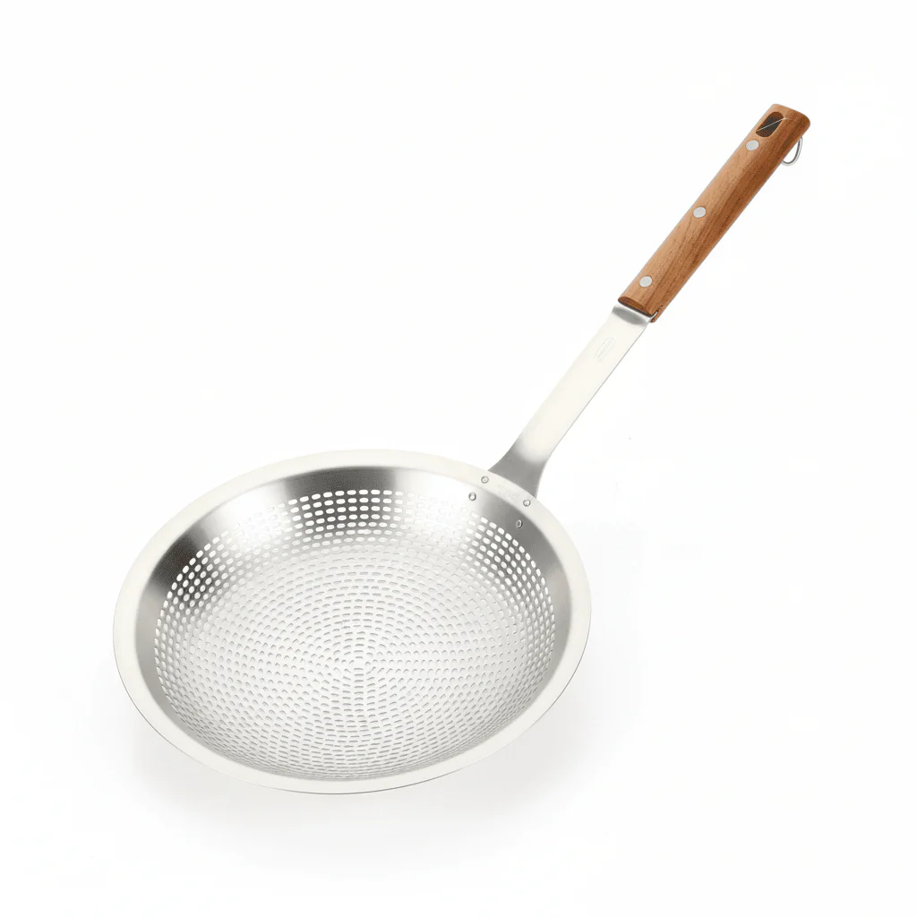 Yuniverse Extra Large Stainless Steel Colander with Wooden Handle – 32cm Head | 68cm Long