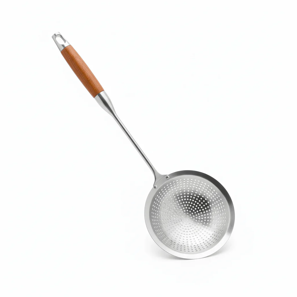Yuniverse Stainless Steel Kitchen Strainer Skimmer with Wooden Handle – 16cm Head | 45.5cm Long