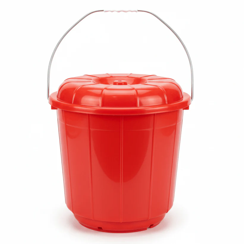Zain Plastic Bucket with Lid – 5L – Red – Heavy Duty Large Bucket for Water Storage & Cleaning