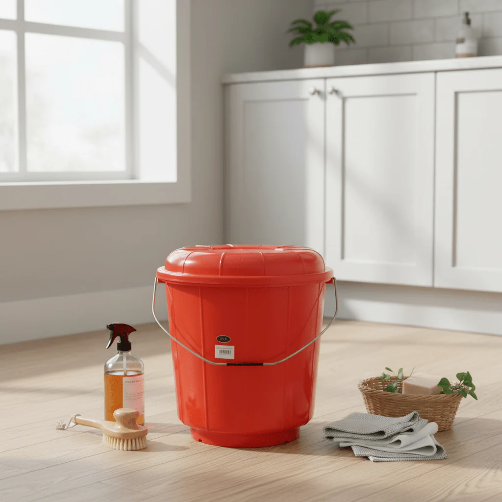 Zain Plastic Bucket with Lid – 22L – Red – High Capacity Plastic Bucket for Home, Bathroom & Utility - Image 2