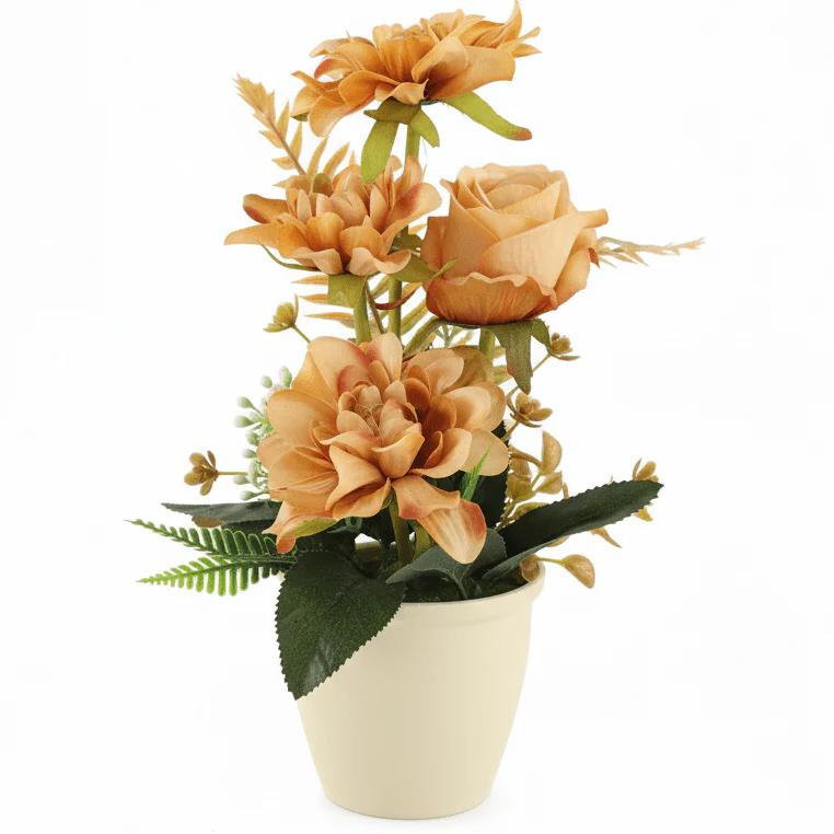 Zeem Artificial Brown Floral Arrangement with Brown Paper Pot – 28 × 9 cm Rustic Decorative Indoor Plant